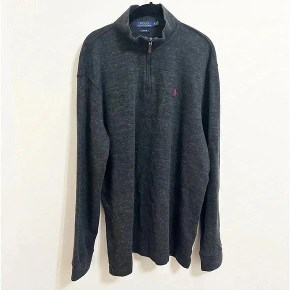 Polo Ralph Lauren Estate Rib 100% Cotton Grey Quarter Zip Sweater Size XL - Picture 1 of 9